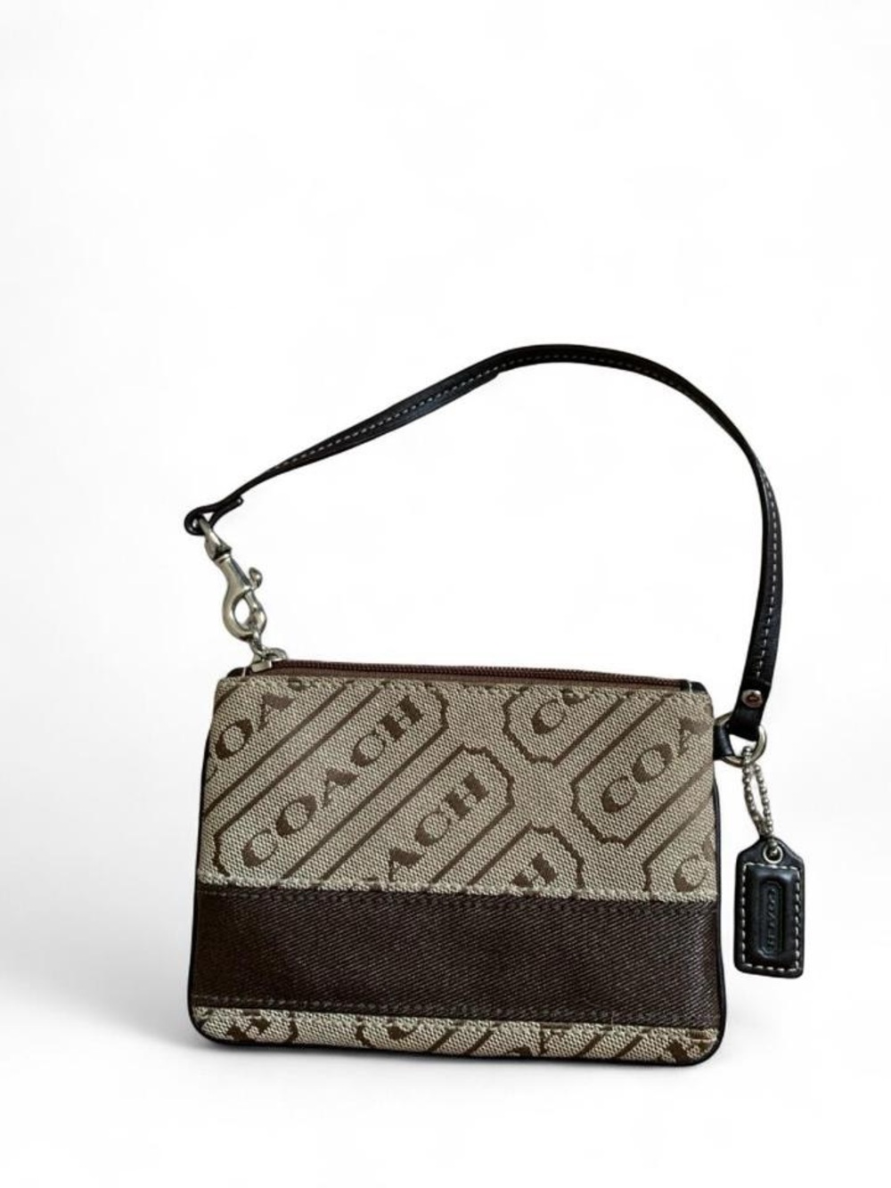 Vintage Coach Lozenge Beige and Dark Brown Signature Canvas Wristlet